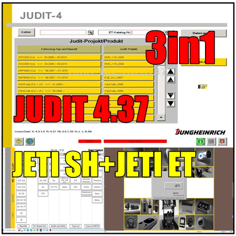 Jungheinrich forklift JUDIT 4.37 Diagnostic software+ JETI SH repair (v4.36) + JETI ET Parts Catalog (v4.36)+Never Expired patch