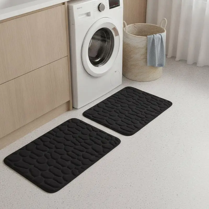 Absorbent Soft Bathroom Rug Set Grey Non Slip Pebble Design 1/2 Piece for Home Bathroom Floor Decor