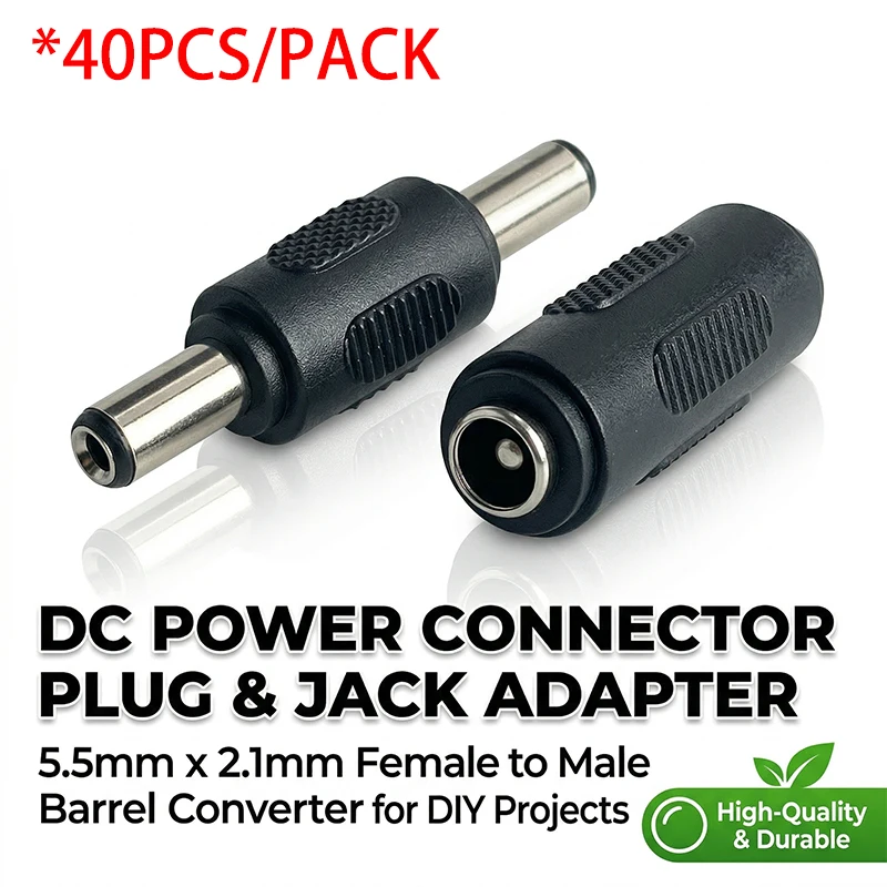 

40 шт. адаптеров питания постоянного тока 5,5x2,1 мм, 12В 2А, разъемы типа «папа-мама»/«мама-папа» для камер видеонаблюдения, систем безопасности и светодиодных лент
