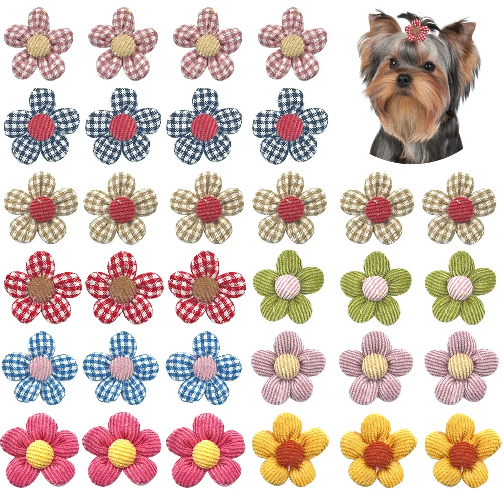 50/100ps Hair Bows Cotton Rubber Bands Dog Bows Small Dog Cat Hair Bows Pet Hair Accessories For Pets Dogs Grooming Accessories