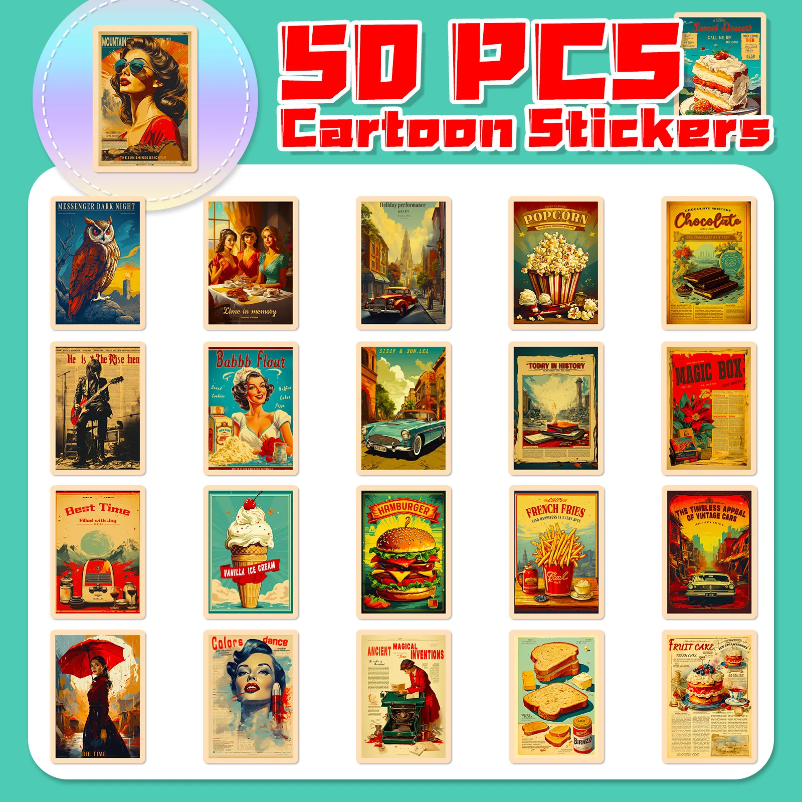 10/30/50PCS Retro Movie Poster Cartoon Stickers DIY Phone Laptop Luggage Skateboard Graffiti Decals Fun for Kid Gift