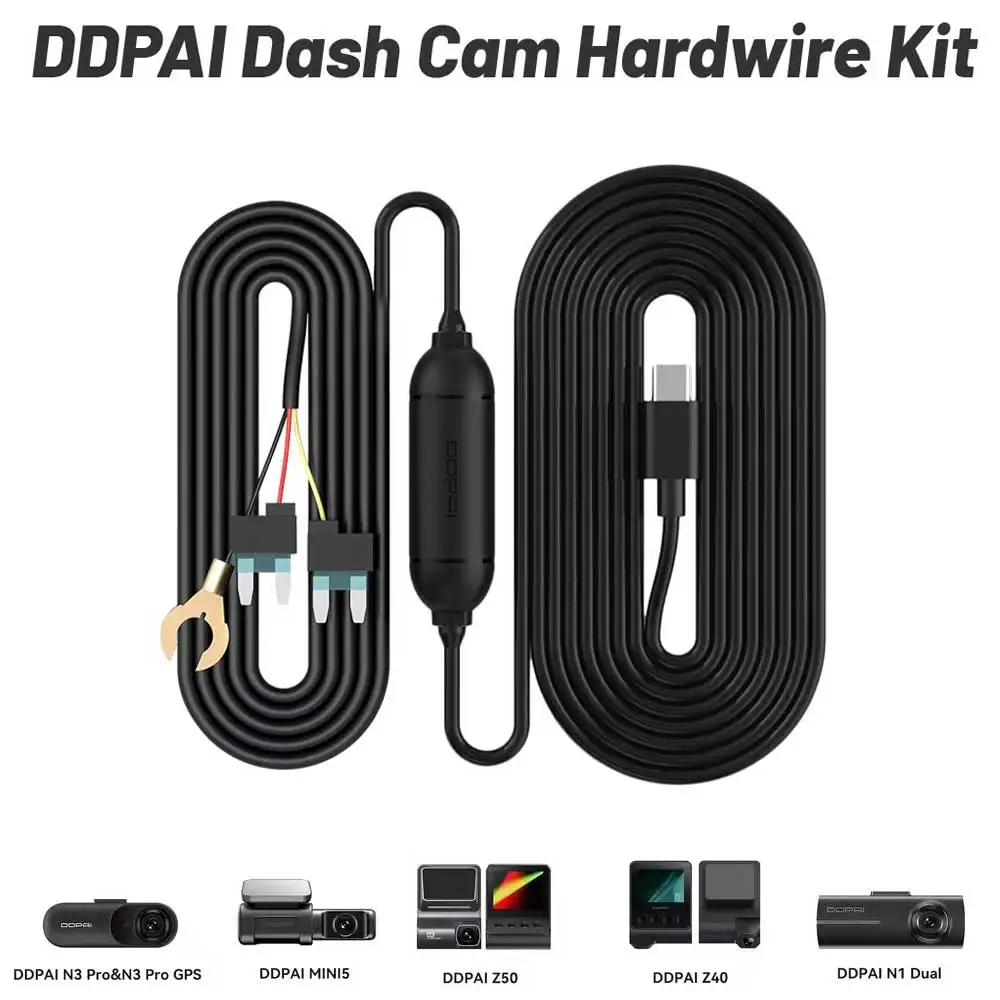 

DDPAI Car Charge Hardwire Kit for MINI5 N3 Pro Z40 Z50 N1 N5 DUAL Dash Cam Mirror Camera Cable Type-C Port 24H Parking Monitor