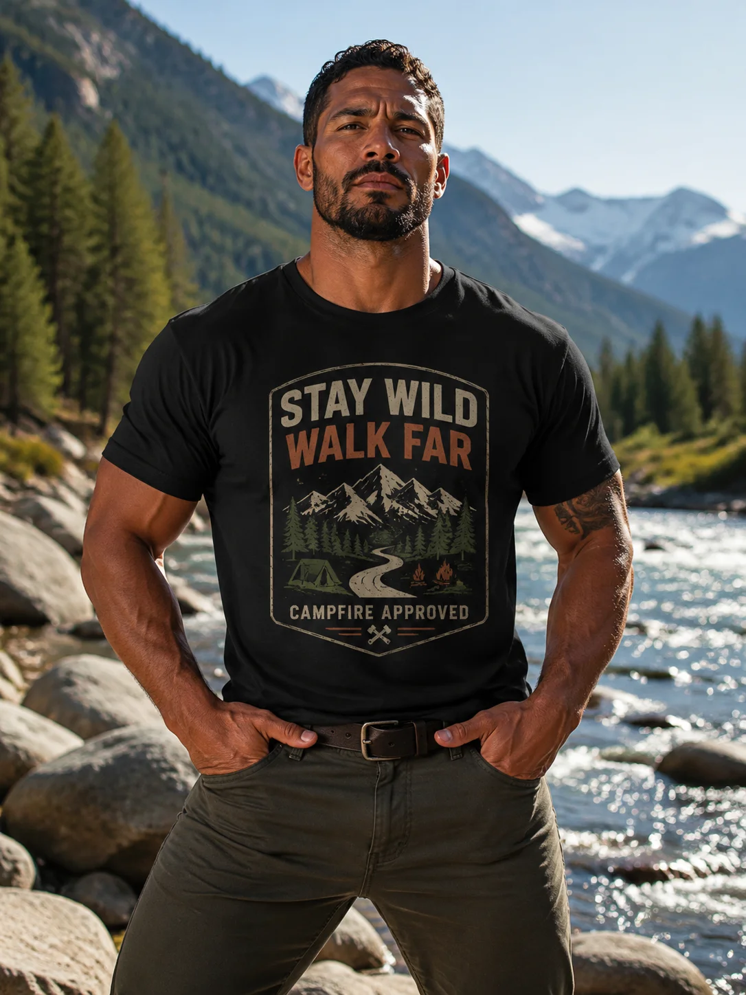 

Men Graphic T Shirt Short Sleeve Loose Fit 50% Cotton 50% Polyester Fabric Vintage Camping Mountain Print Summer Casual for