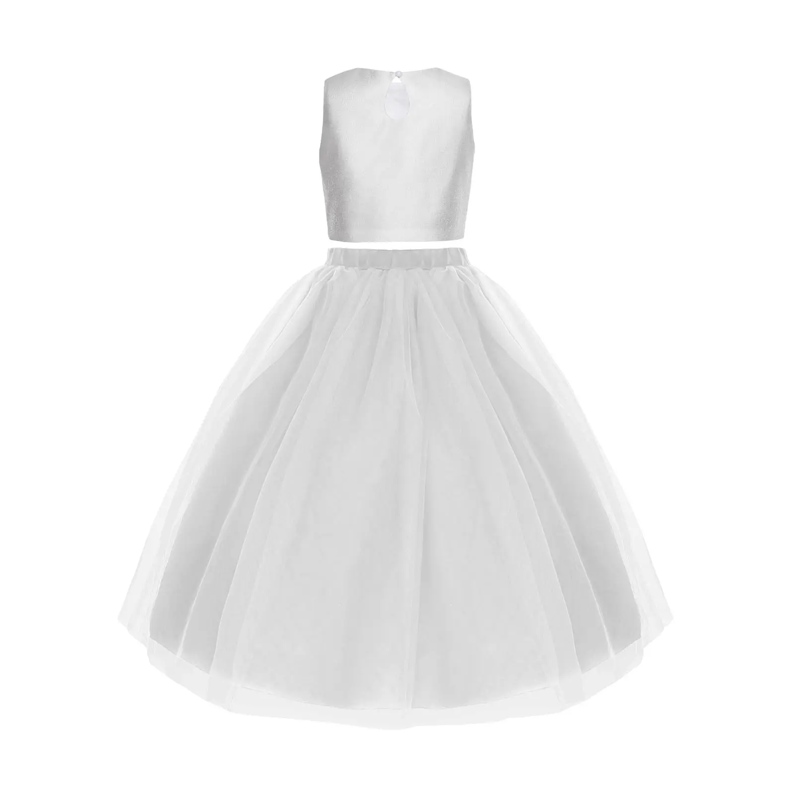 Set Gaun Anak Perempuan dengan Tank Top Applique dan Rok Tulle Panjang untuk Perjamuan Ulang Tahun Pengiring Pengantin Pesta Pernikahan Elegan Anak Bunga