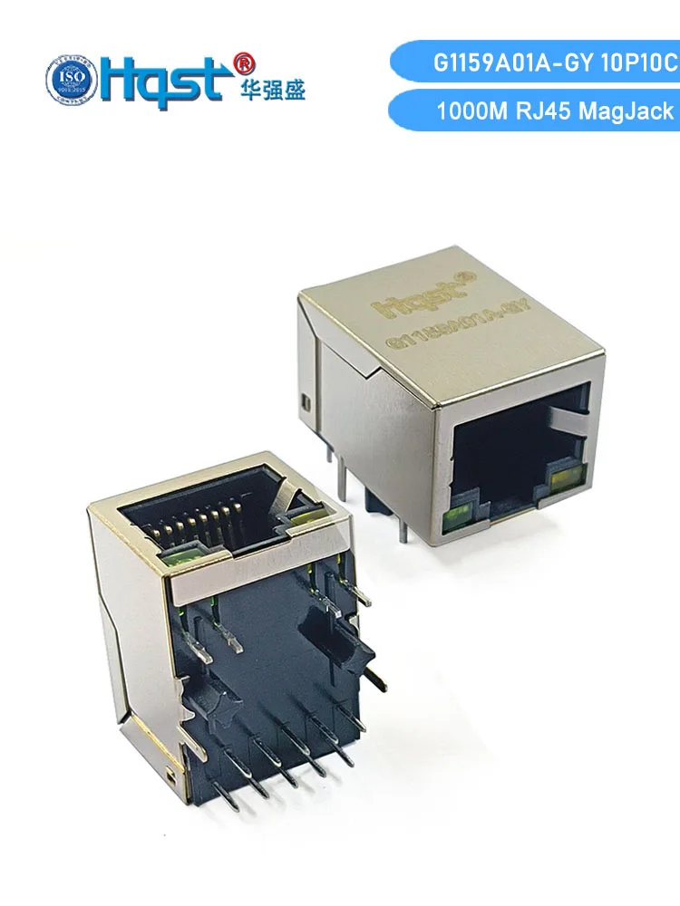 G1159A01A‑GYB Gigabit RJ45 Modular Jack 1*1 10P10C Shielded Without Latch LCP Black Housing LED Left‑Green Right‑Yellow Equivale