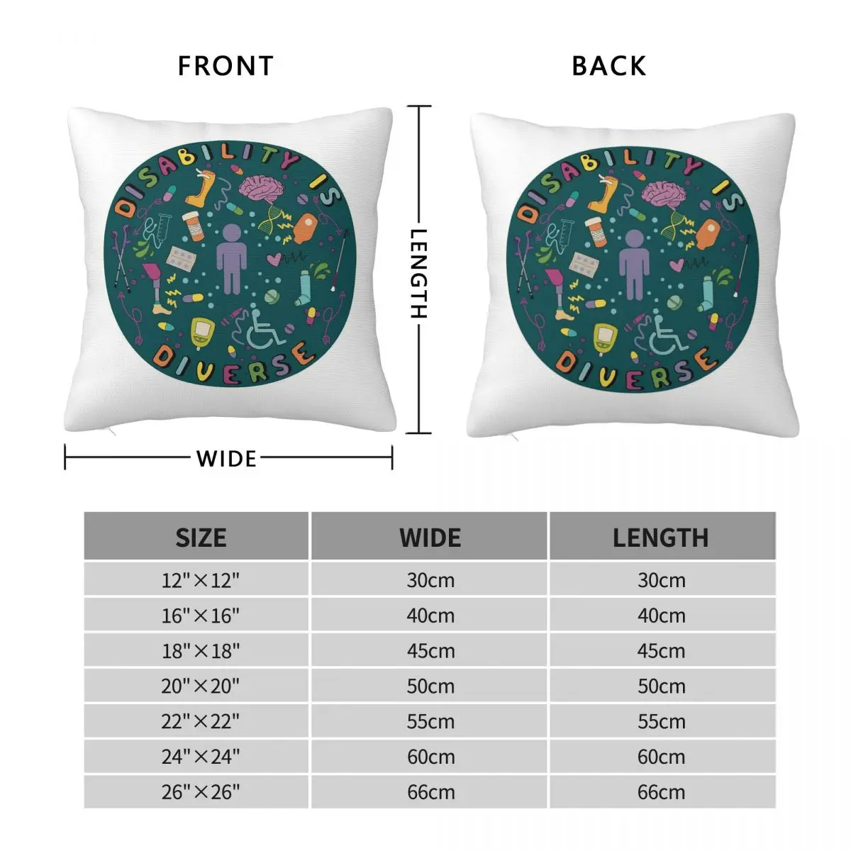 Disability Is Diverse Square Pillowcase Pillow Cover Polyester Cushion Decor Comfort Throw Pillow for Home Sofa