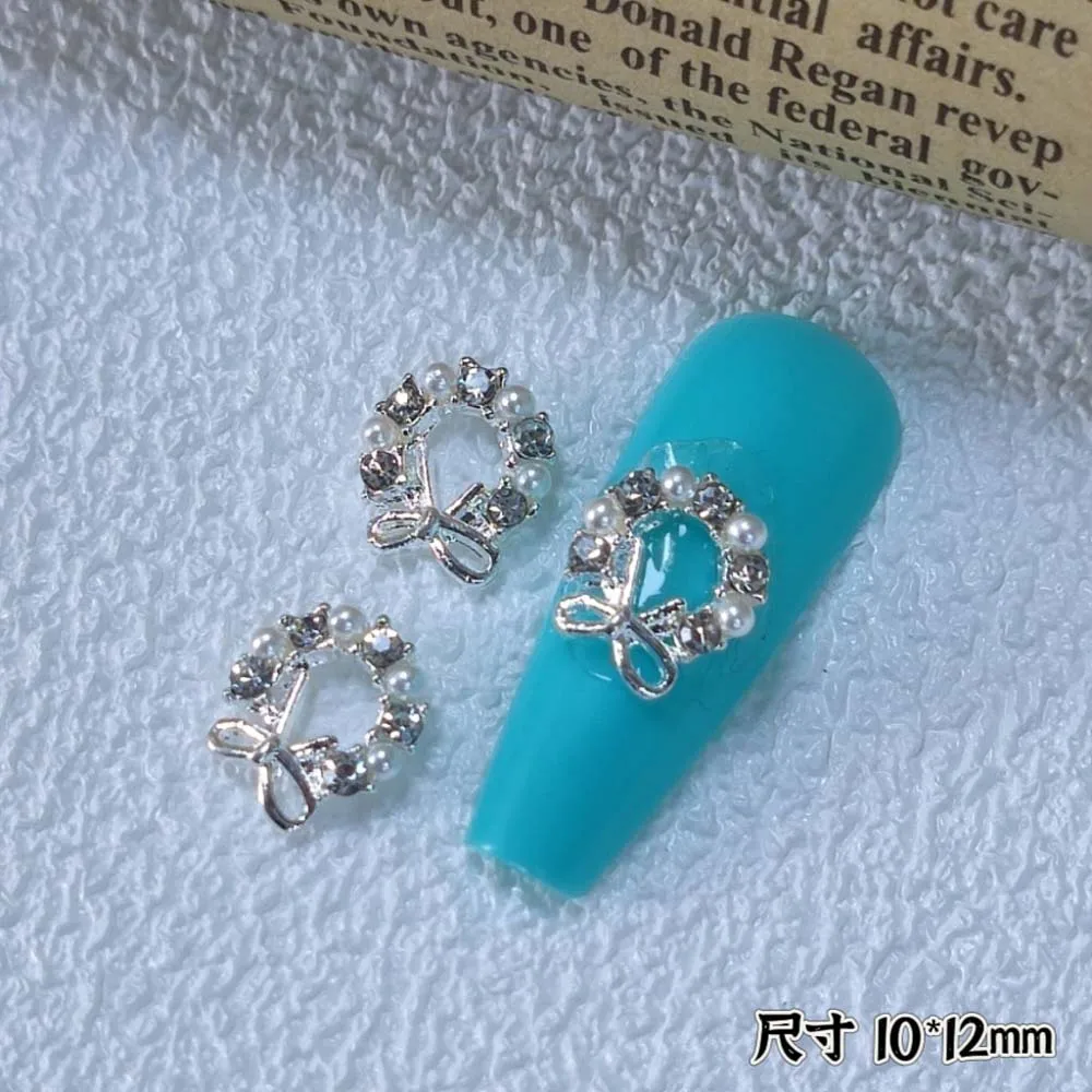 Luxo Alloy Natal Garland Nail Art Charms, 3D, rosa, vermelho, Crystal Diamond, Decoração da flor, DIY, Manicure Acessórios, 10pcs