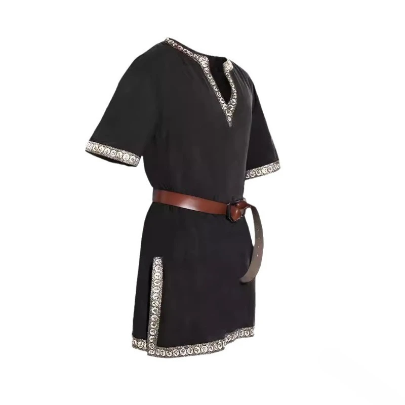 Children's Renaissance Medieval Vintage V-Neck Short Sleeve Medium Long Shirt