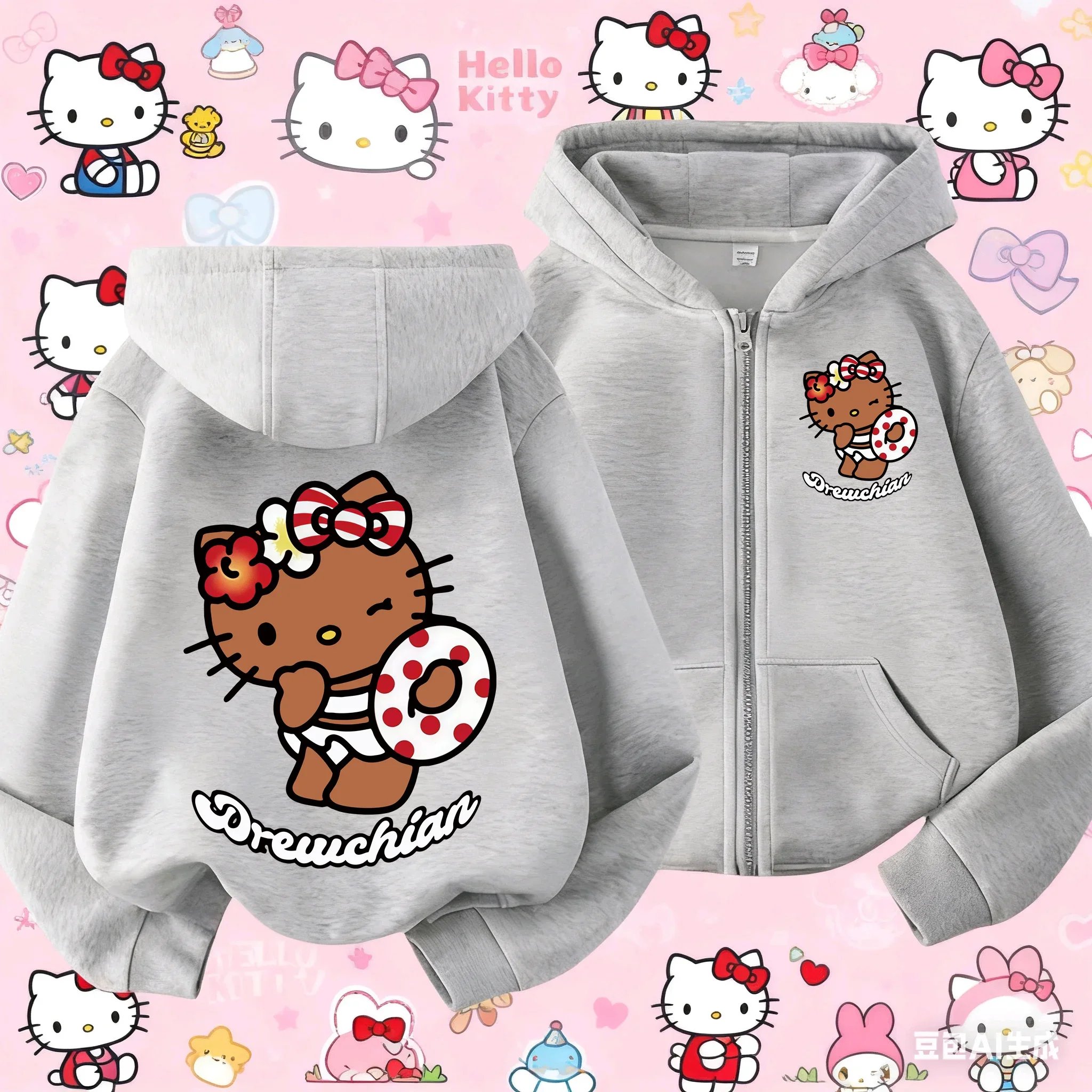 

Sanrio Cute Girl Hello Kitty Толстовка с капюшоном Теплая толстовка с капюшоном Осенний топ для детей 3-14 лет Вечеринка Повседневная спортивная рубашка на молнии с открытой молнией