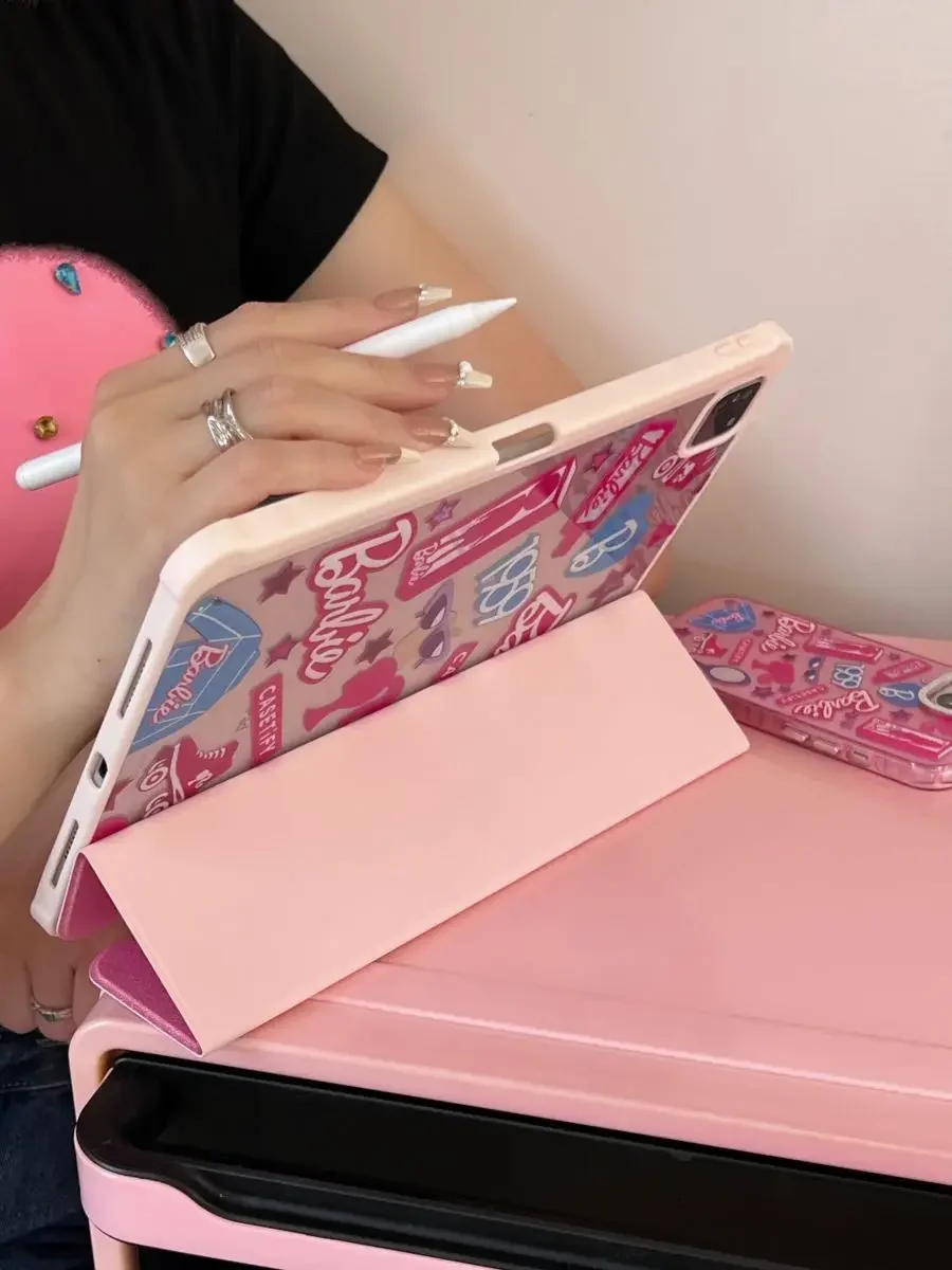 

Fashion Barbie Case For Ipad 8 9 All-inclusive acrylic protective case kawaii Tablet Touch Pen 360 Full Protective Pouch Bags