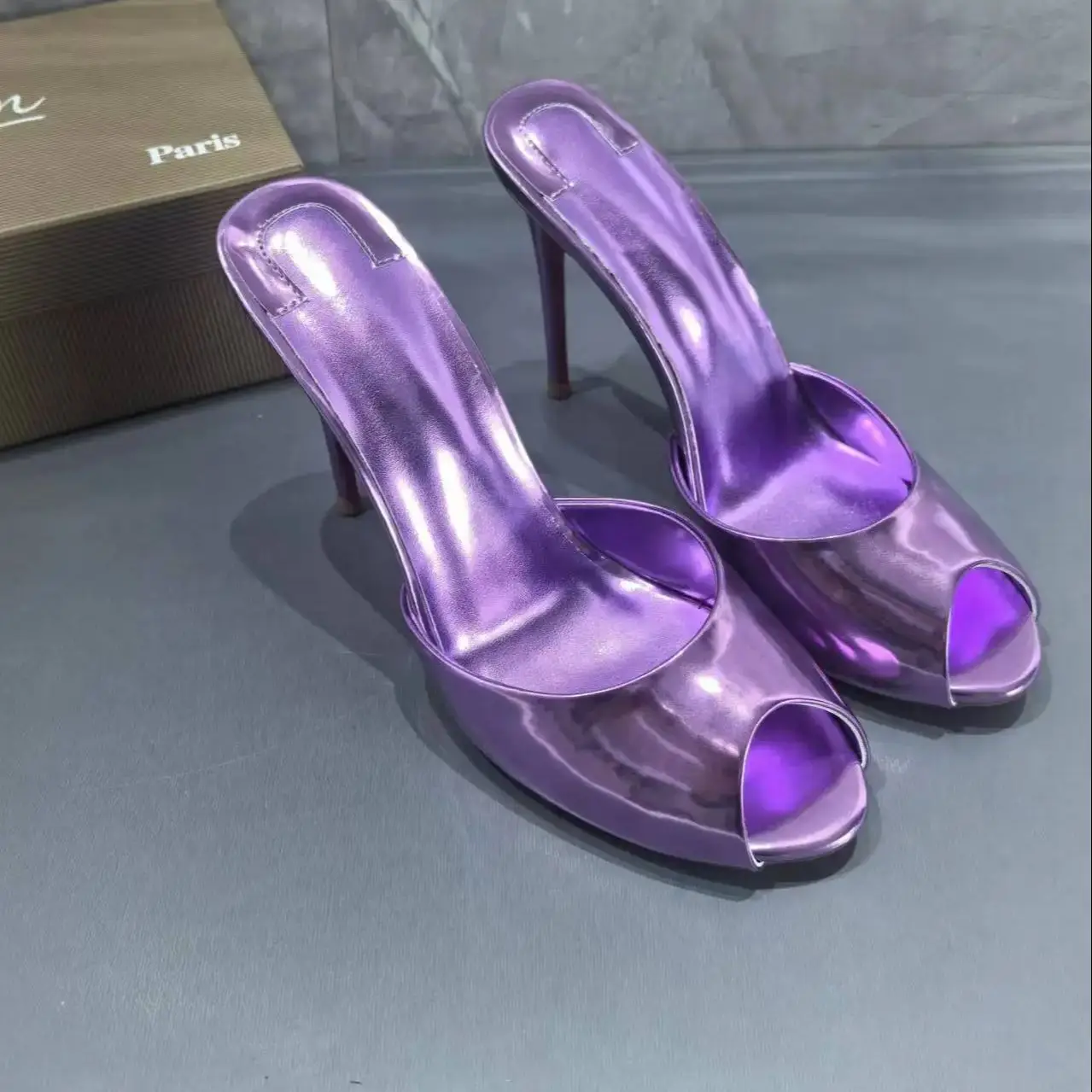 

Summer Purple Fashion Women Shoes Open Toe Slip on Sandals Fine Heel Female Pumps Slingback Zapatos Mujer