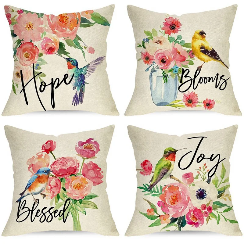 

Spring Pillow Covers 18X18 Set Of 4, Farmhouse Throw Pillow Covers, Home Couch Decor