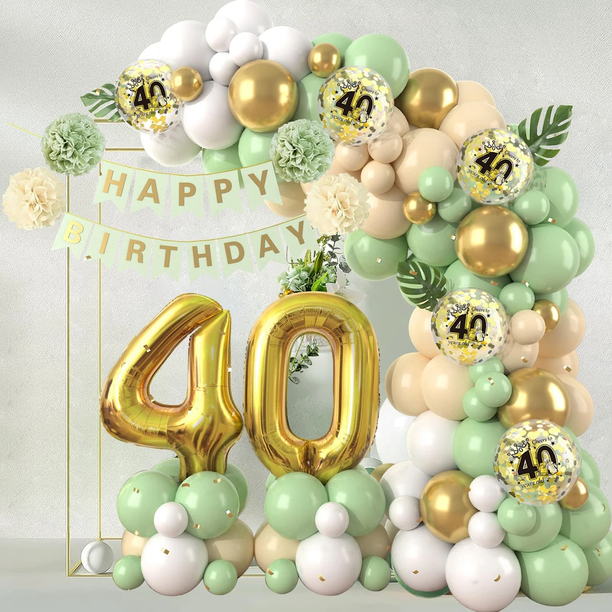 حكيم الأخضر بالون جارلاند قوس عدة النثار اللاتكس بالون سعيد 18 30 40 50 سنة عيد ميلاد الكبار الذكرى ديكور الحفلات #3