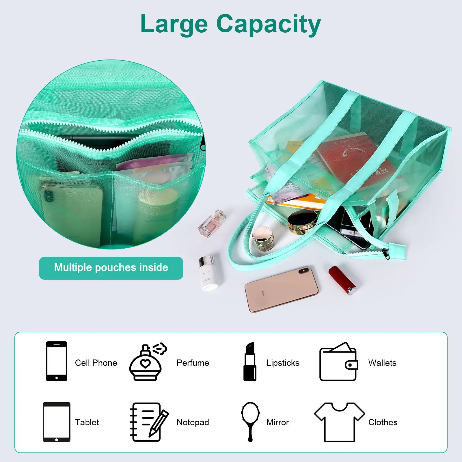 Dompet Bening Tas Tote Kapasitas Besar Tas Tangan Bahu Selempang Pantai Logo Kustom Tas Belanja Pegangan Kulit Tahan Air PVC