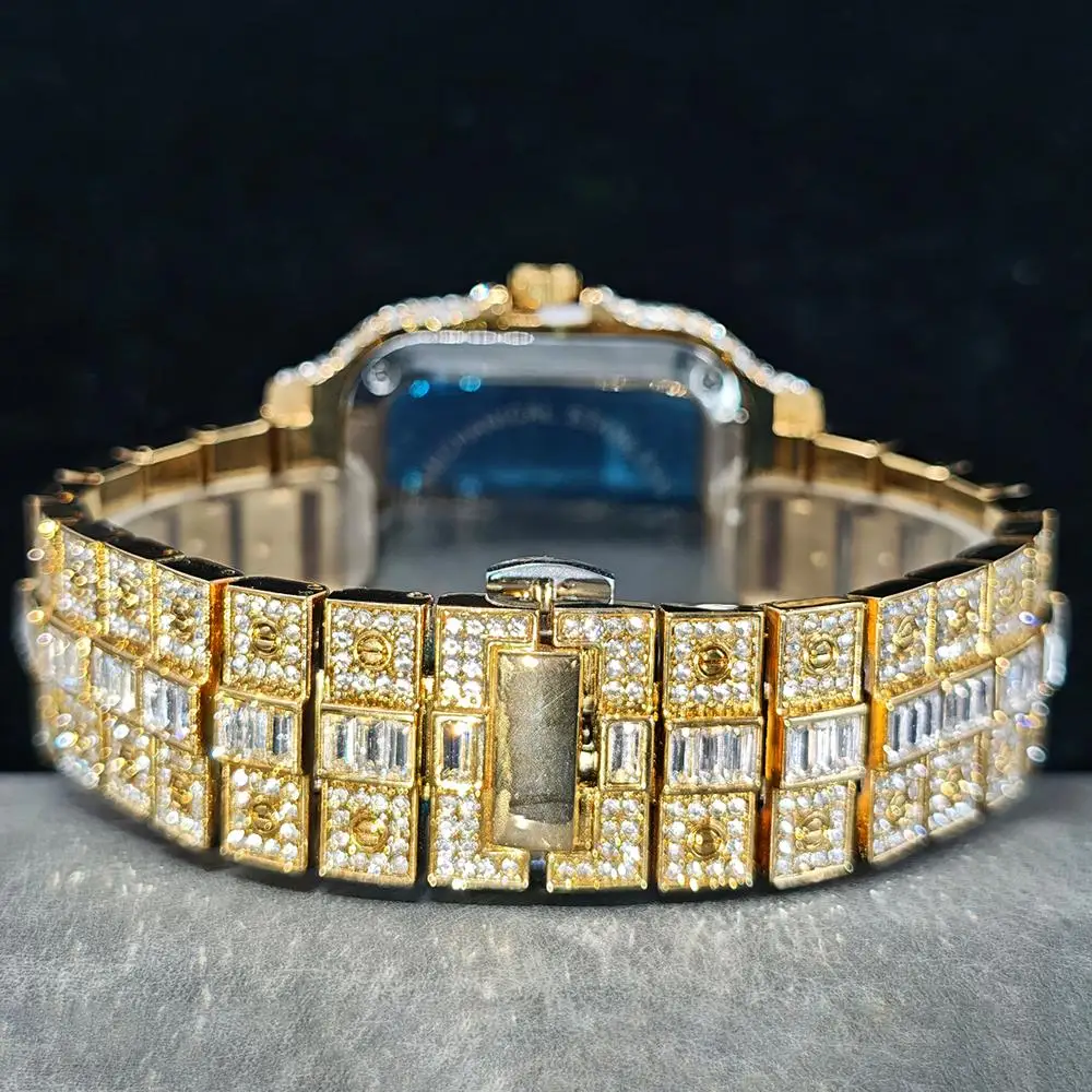 حار بيع مثلج ساعة للرجل موضة ساحة ساعة كوارتز الهيب هوب مستطيل الماس والمجوهرات ساعة معصم الرجال هدية Reloj Hombre