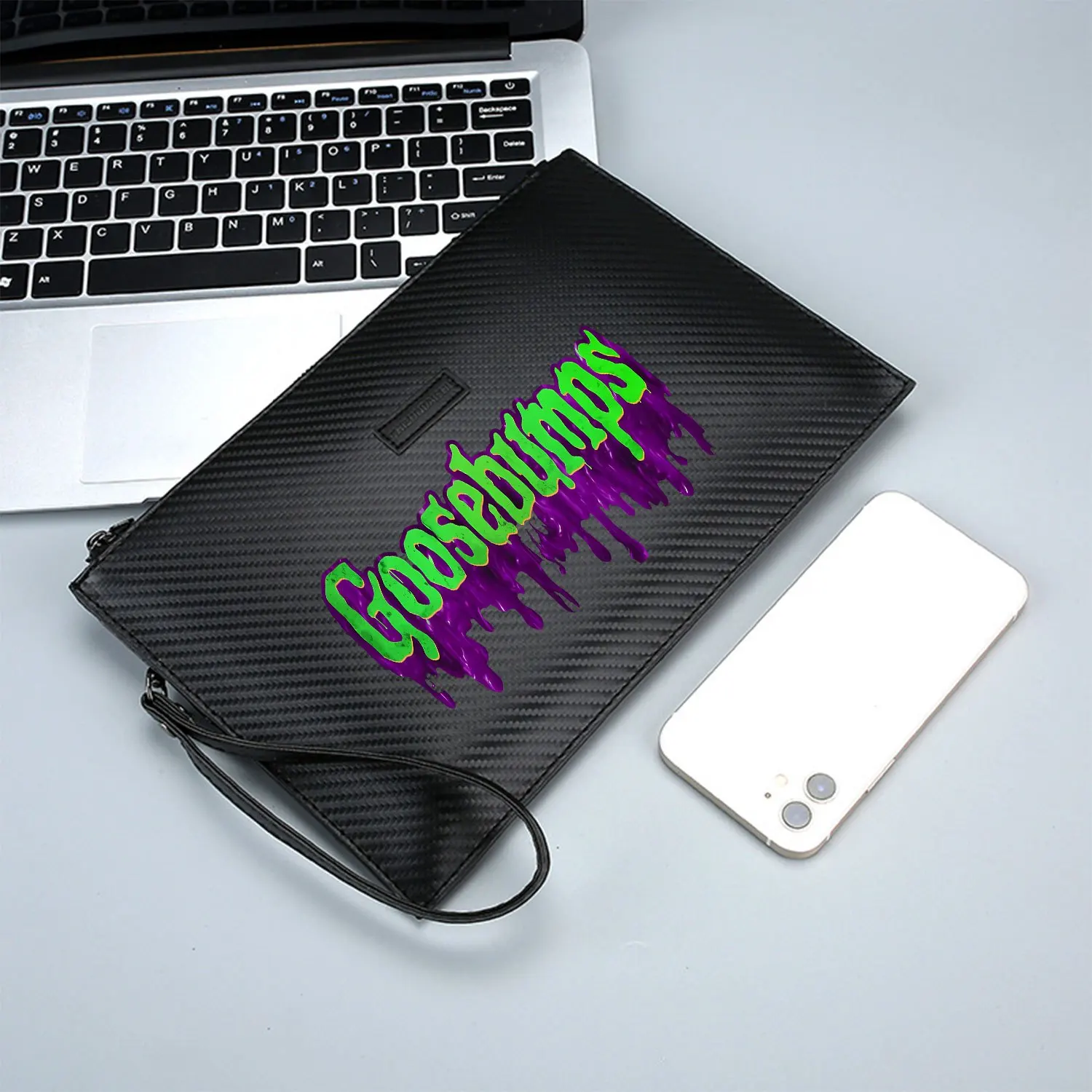 حقيبة يد رجالية من Green Goosebumps يقطر سائل أرجواني أنيق مطبوعة من البولي يوريثان عصرية وعملية للحمل اليومي