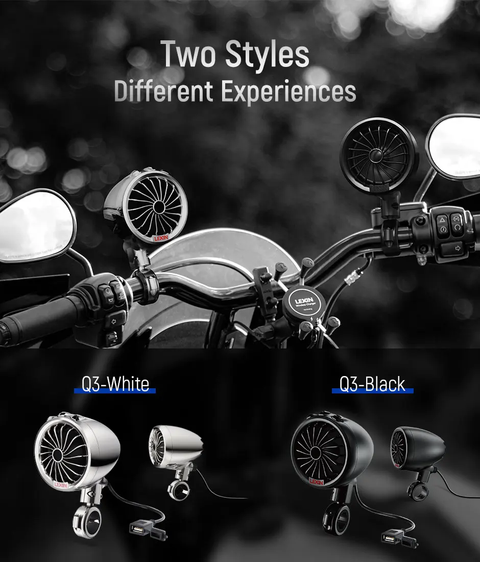 Lexin Q3 150W Motorcycle Speakers Bluetooth 5.0 for Bike Waterproof Portable Stereo with FM Radio&MP3 Music Audio Player