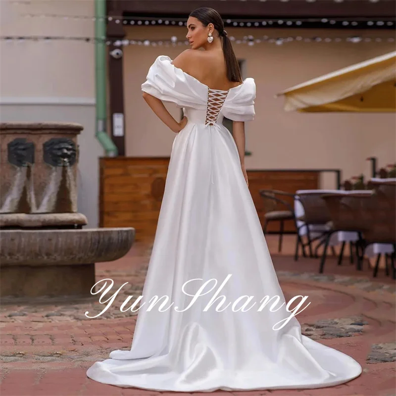 Yunshang elegante abito da sposa donna sirena aperta sul retro piega al largo della spalla abito da sposa treno abiti da sposa personalizzato