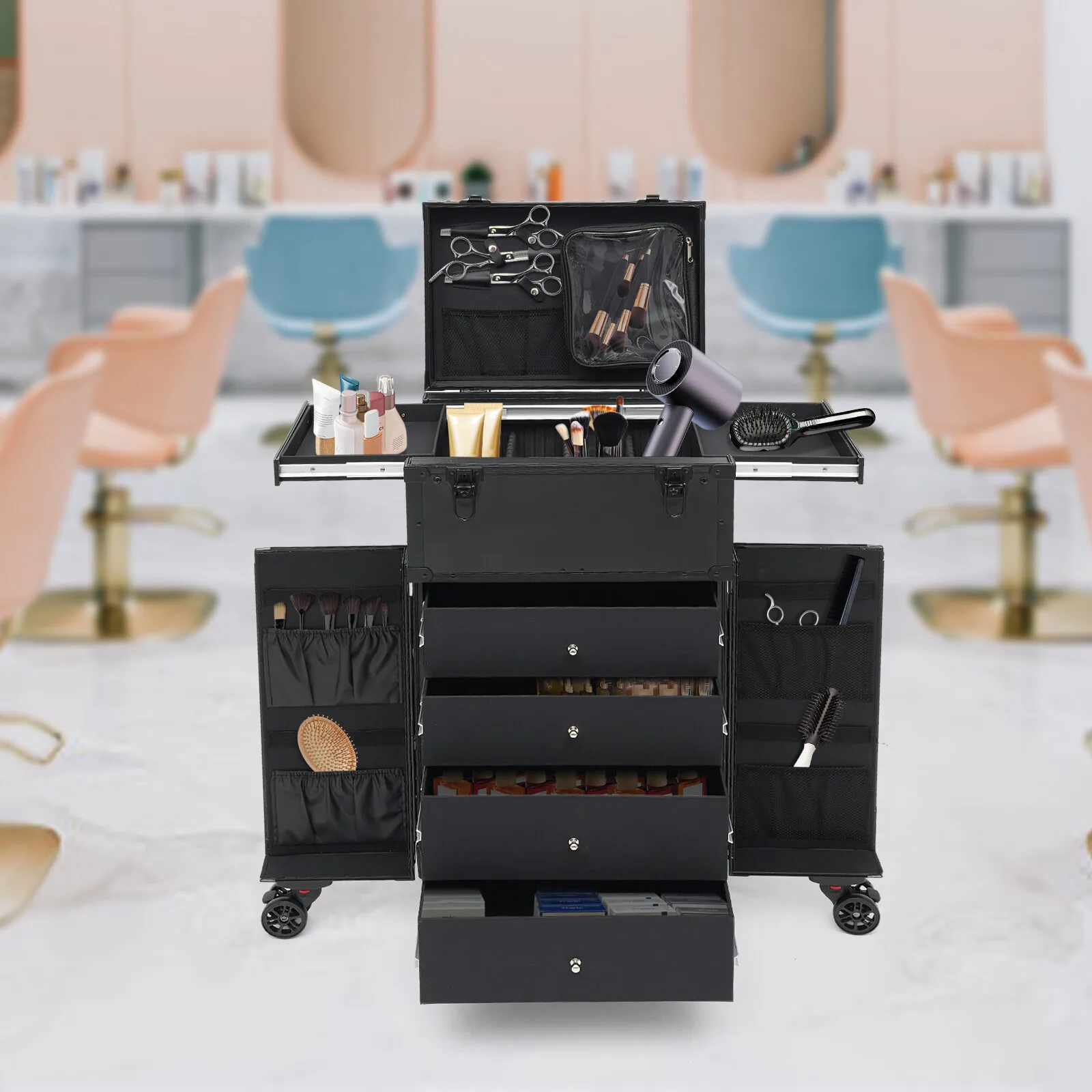 

Black Makeup Case Aluminum Alloy&ABS - 66.14Lbs Load-Bearing&Multi-Zone Classified Storage, Corrosion/Wear-Resistant