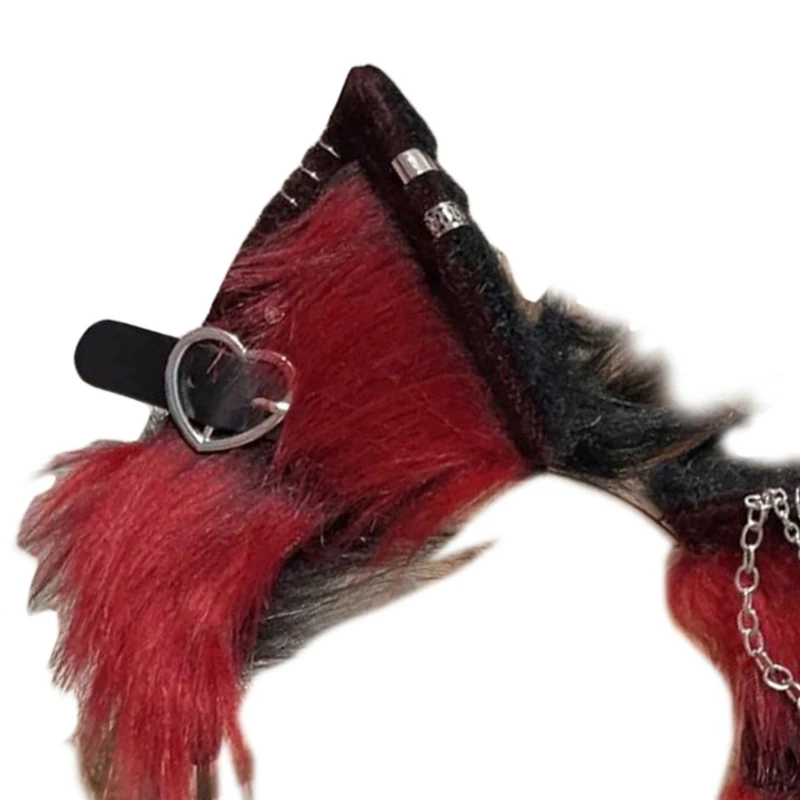 Halloween Performances Wolf Ear Hairband with Alloy Earring Decor Cat Ear Headbands Gothic Cartoon Hair Hoop HXBA