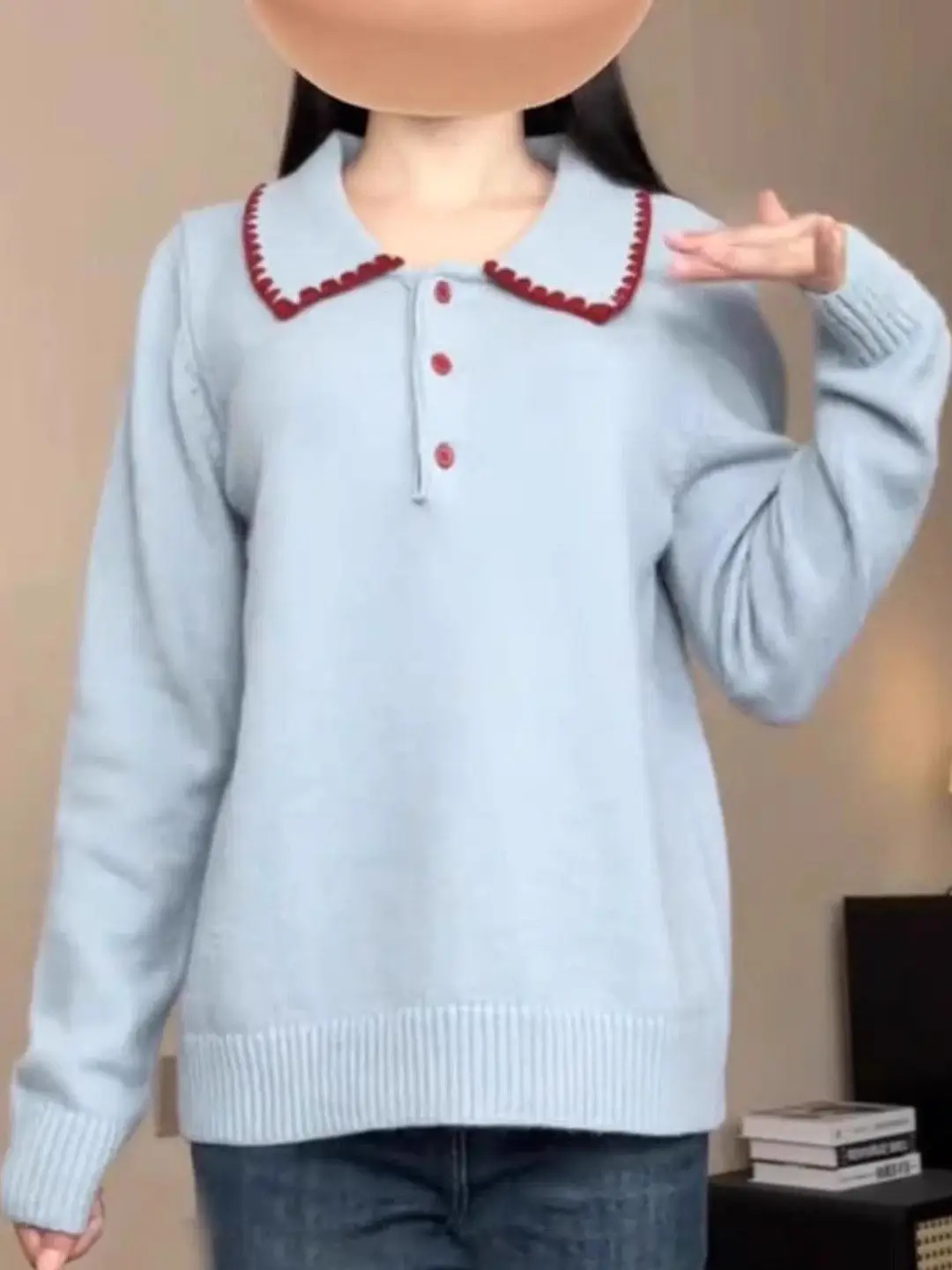 

plus Size Contrast Color Knitwear Slimming Collared Base Layer Top for Women Casual Loose Fit Long Sve Winter Sweater