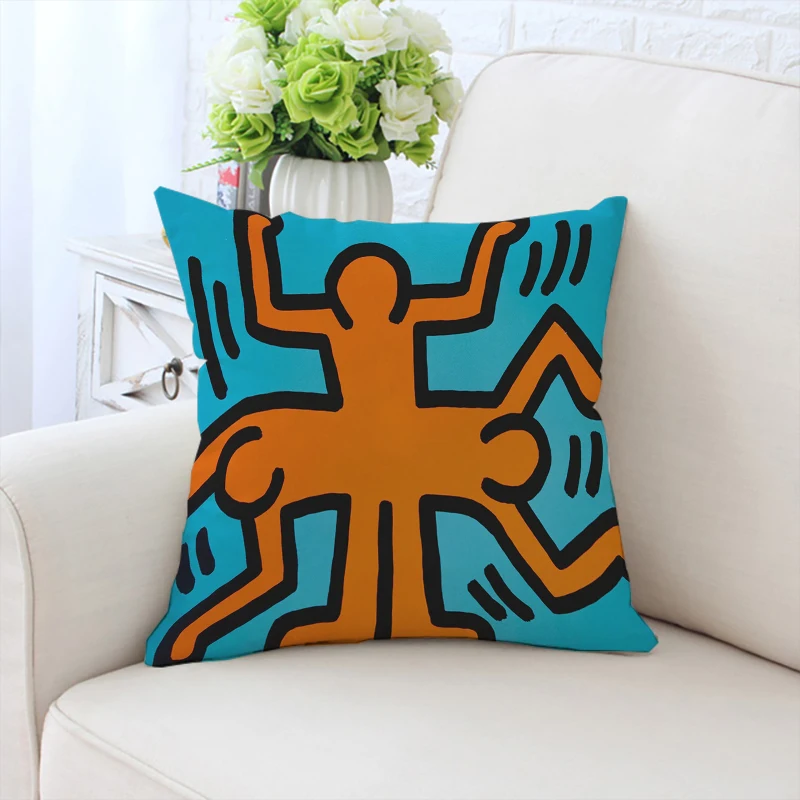 

Sofa cushion cover K-Keith Haring art custom double-sided printed chair waist cushion home decoration bedside cushion 40x40cm