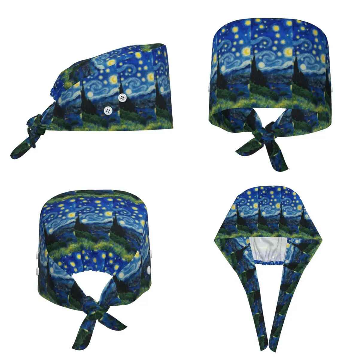 Vincent Van Gogh Starry Night Star Famous Oil Painting Scrub Hat Doctor Working Surgical Cap Adjustable Nursing Caps for Dentist