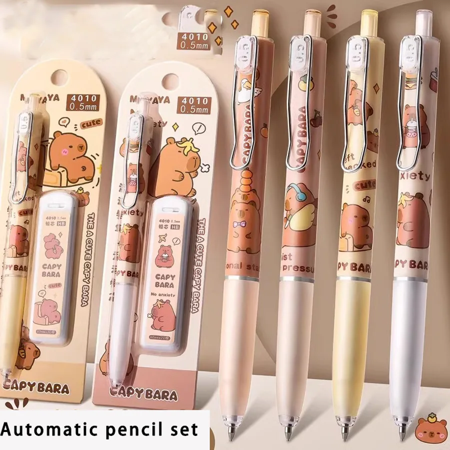 4sets 0.5mm Kawaii Mechanical Pencil Set With Refill Leads Eraser Cute Writing Pencils Cartoon Stationery School Office Supplies