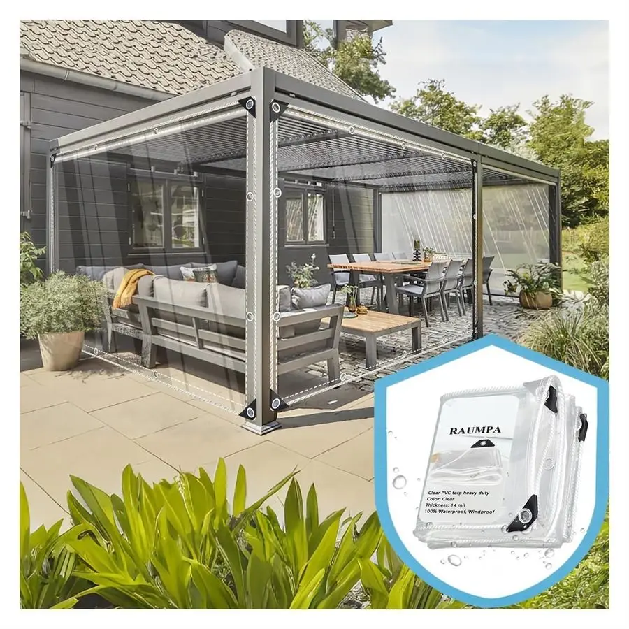 

Tarps Heavy Duty Waterproof 8x16 ft, Tarp with Grommets for Patio Greenhouse PVC Vinyl Plastic Transparent Tarpaulin Chicken Por