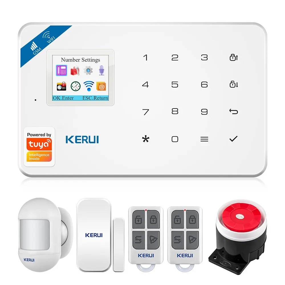 KERUI Tuya Smart WIFI GSM Sistema di allarme di sicurezza Funziona con Alexa Home Antifurto Rilevatore di movimento Fumo Sensore per porte e