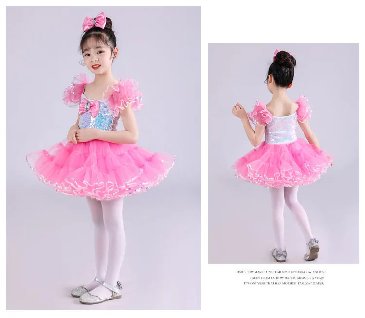 Kids Ballroom Clothing Sequined Modern Dance Tutu Dress Girls Jazz Dance Costume Stage Wear Wedding Princess Dresses For Prom