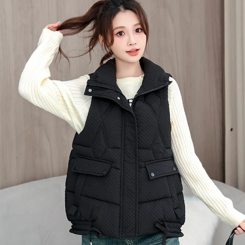 

Turn Down Collar Parkas Vest Women Casual Thickened Keep Warm Vest for Woman Autumn Winter Zipper Up Sleeveless Jacket Female
