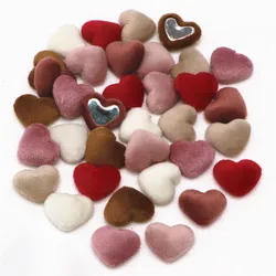 17mm 50pcs Flannel Fabric Covered Heart Shape Buttons Flatback Cabochon DIY Home Decoration Scrapbook Craft Accessories