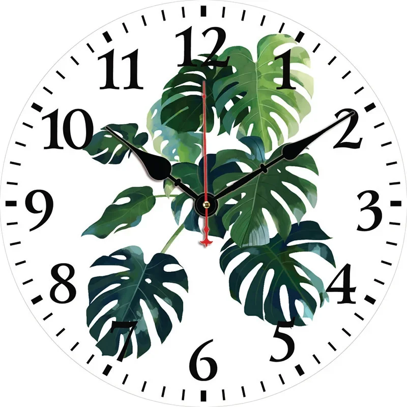 Turtle Leaf Green Plants Wall Clock Round Silent Clocks Wall Carfts Art Decor For Home Bedroom Living Room Office Decoration