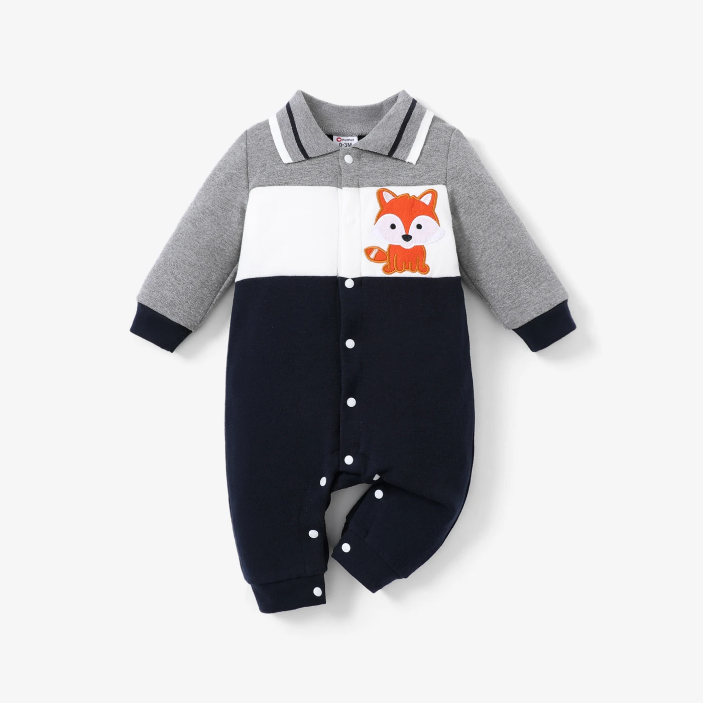 

PatPat Baby Boy Animal Pattern Fox Print Shirt Collar Long Sleeve Jumpsuit