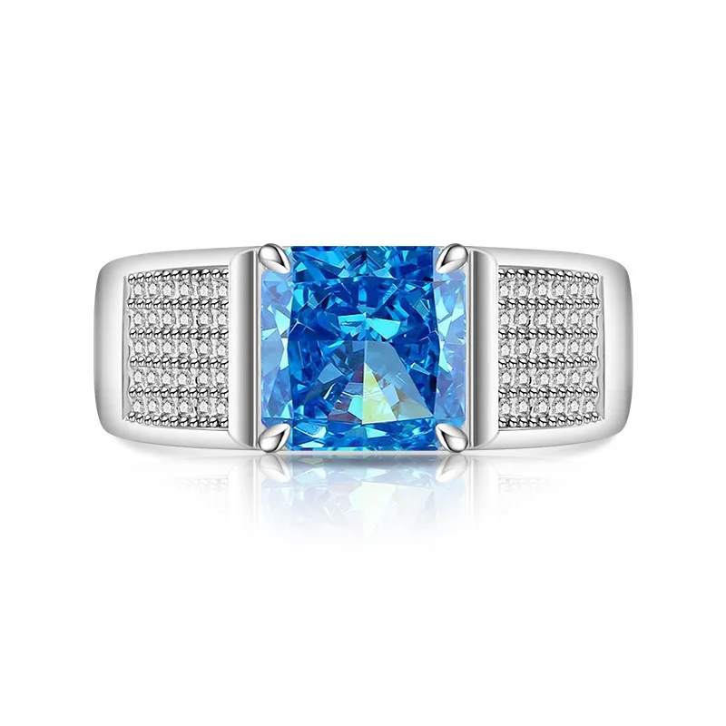 925 Sterling Silver Ice Flower Cut Crystal Zircon Men's Ring Birthday Anniversary Wedding Party Gift