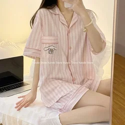 Sanrio Kawaii Kuromi Cinnamoroll Pajamas Summer Cartoon My Melody Hello Kitty Short-Sleeved Thin Home Clothes Adult Toy for Girl