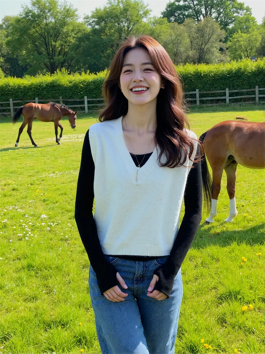 

Women'S Sweater Vests Clothing Knitted Loose-Fit All-Match Japanese Style Sleeveless Button Casual Fashion Simple Elegant Ladies