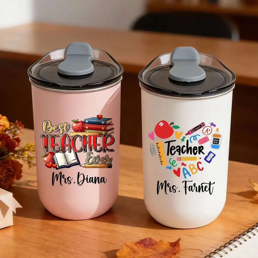 Custom Name Teacher Appreciation Tumbler Personalized School Supplies Print Cup, End of Year Thank You Gift for Teachers.