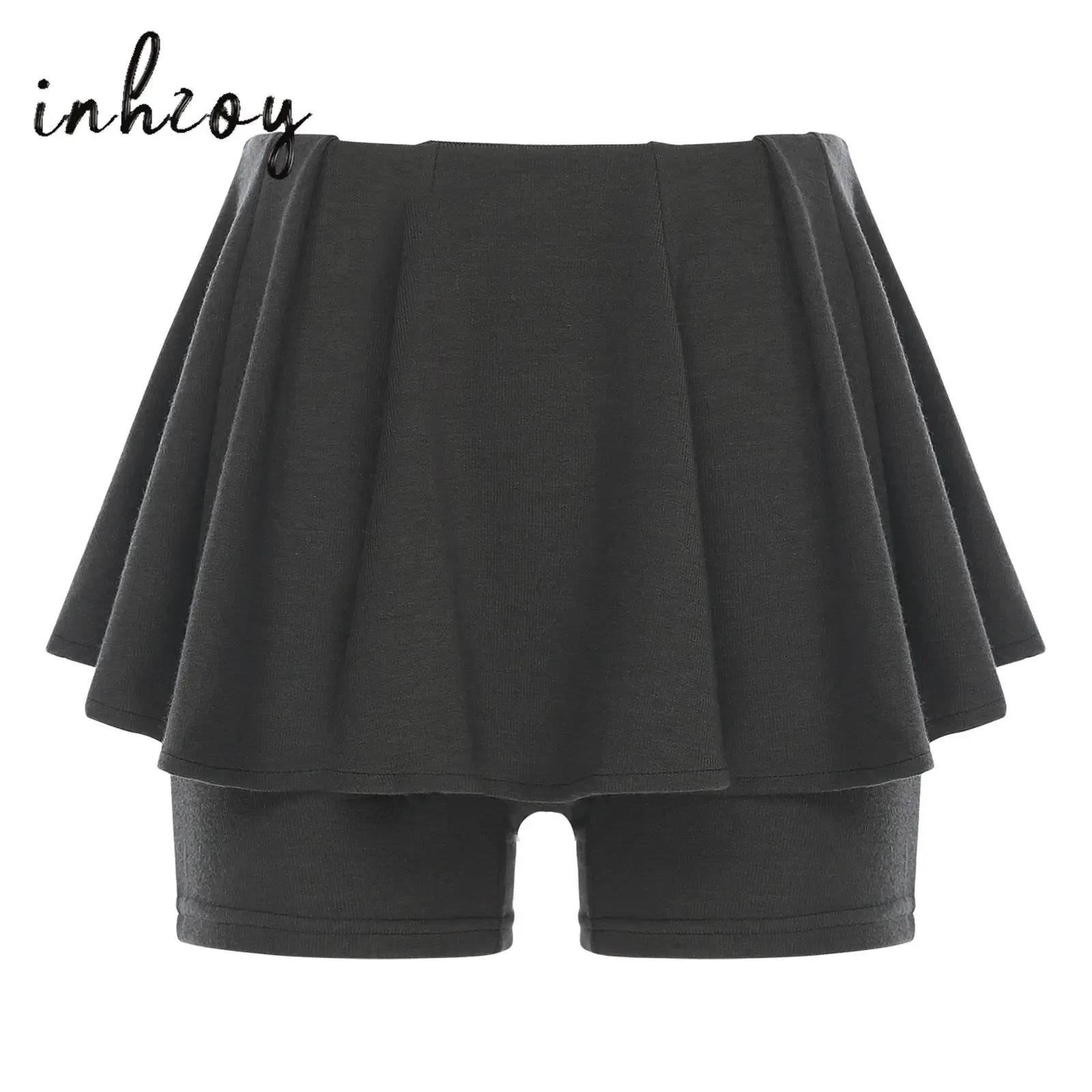 

Womens Girls Dance Practise Skorts Shorts Elastic Waist Pleated Hem Shorts Culottes Short Pants Ballet Latin Lyrical Dancewear