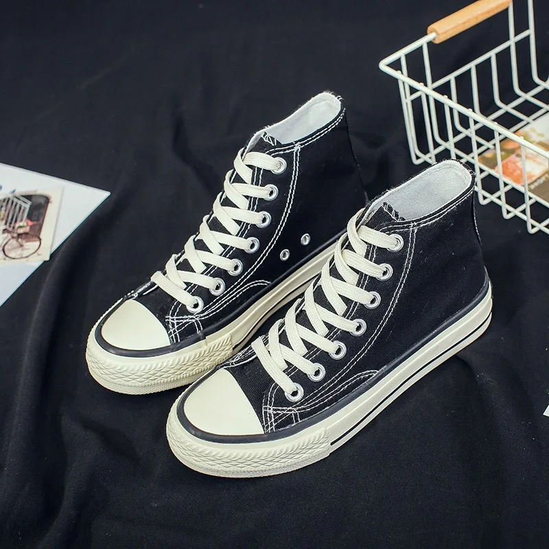 Women Canvas Flat Shoes Spring New Fashion High Top Casual Students Korean Style Skateboard Olive Green Cloth Shoes for Women