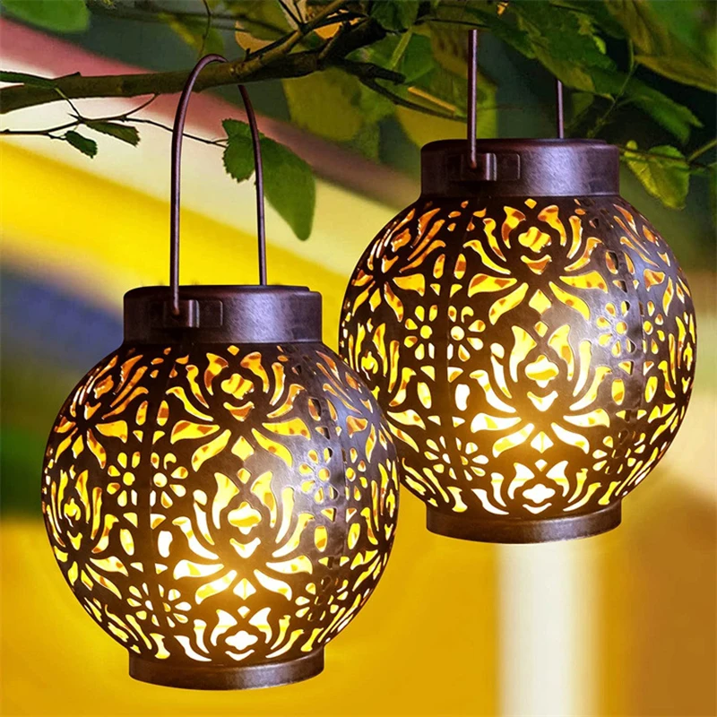 Imagem -04 - Antique Round Hanging Solar Lights Lanterna Oca Decorativa para Jardim Decoração Retro Quintal Árvore ao ar Livre Camping