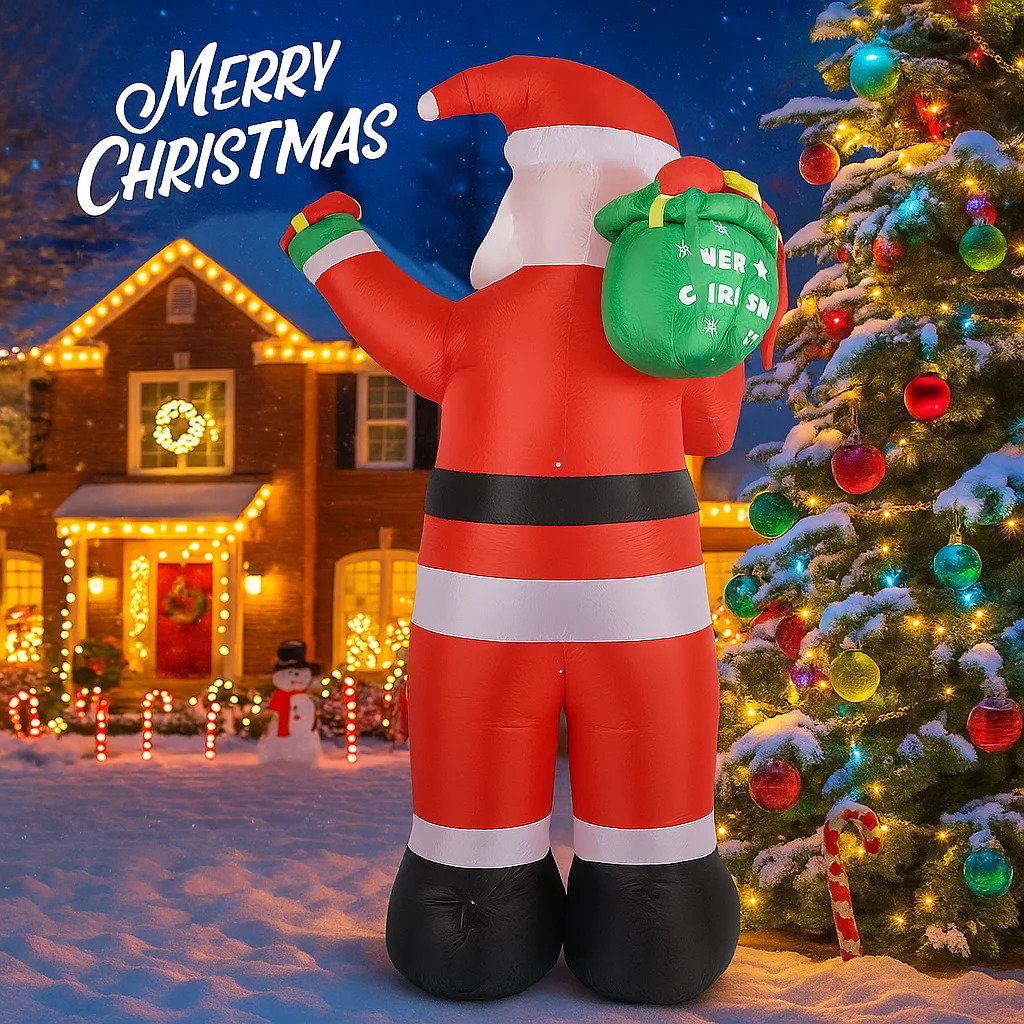7.87FT Giocattoli gonfiabili di Natale giganti Borsa regalo di Babbo Natale con luci a LED Forniture per feste da giardino di Natale Decorazione della casa Ornamento