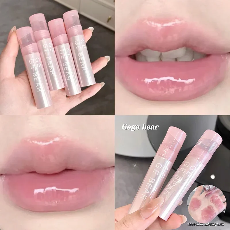 Brillo de labios de agua rosa claro, hidratante, tinte de labios de vidrio, esmalte de espejo, lápiz labial líquido, translúcido de hielo, aceite de labios de color