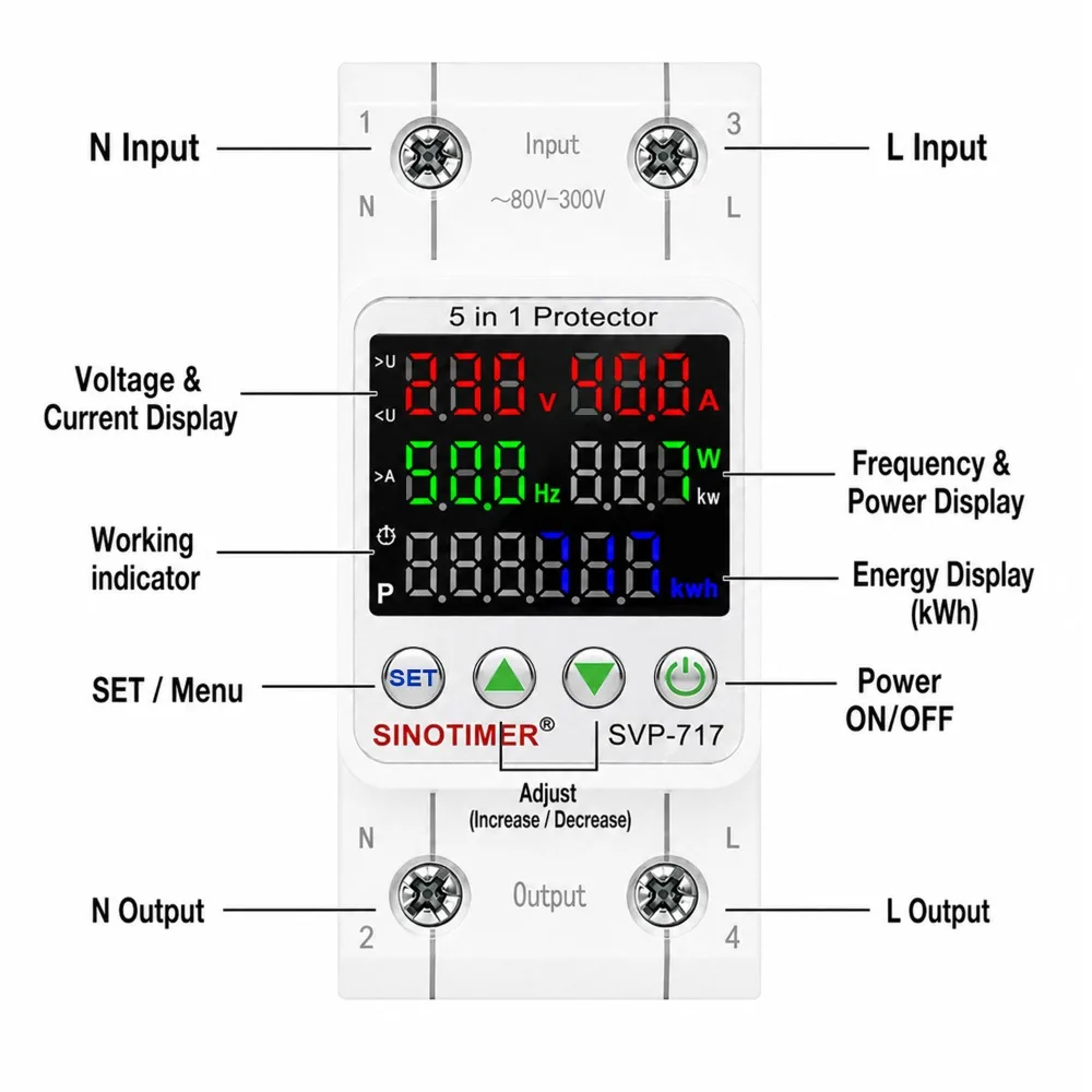 220V AC 230V LED Display KWh Metering Power Energy Meter Over Under Voltage Protector Current Protection Circuit Breakers 40/63A - view 3