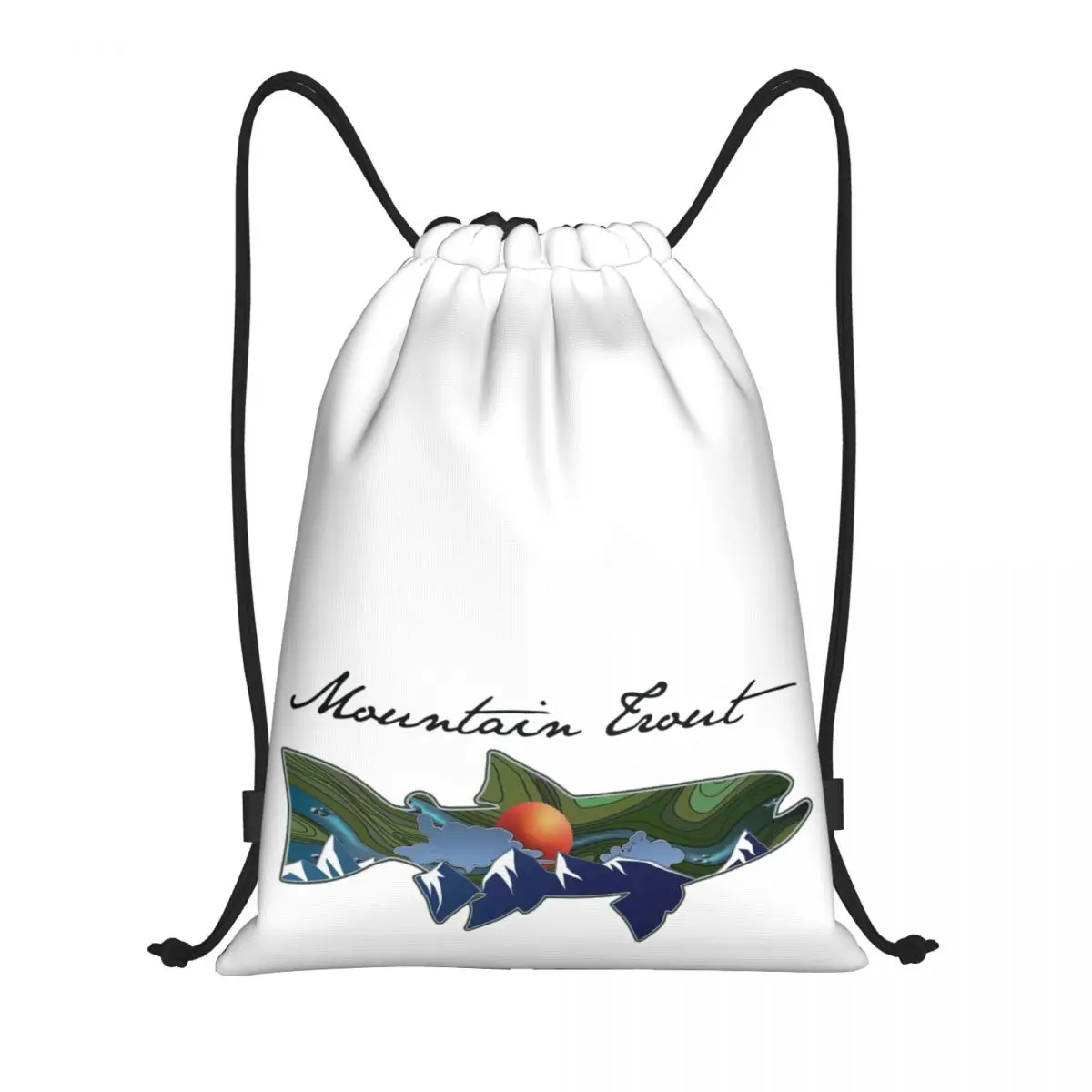 Fish And Mountain Trout Fishin Relax 12 Drawstring Bags Gym Bag Rucksack Firm Graphic Vintage Backpack Geek