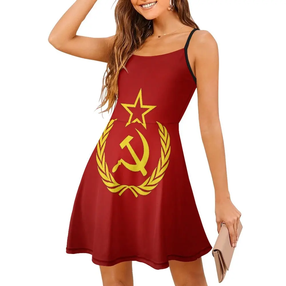 Sexy  Woman's Gown The Dress Communist Flag Textured Women's Sling Dress Premium  Parties Funny Novelty