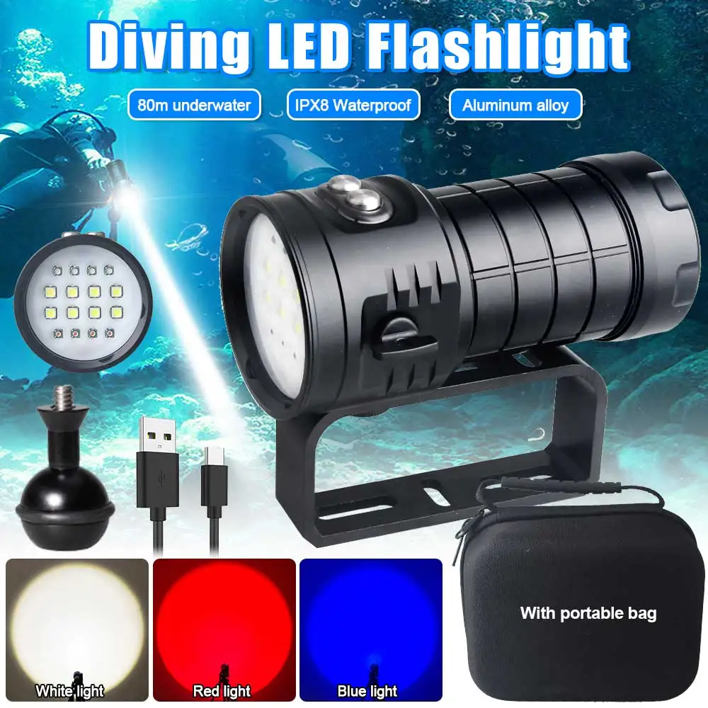 

High Power Diving Flashlight IP68 Highest Waterproof Rating Professional Diving Light Powered by Battery With Hand Rope