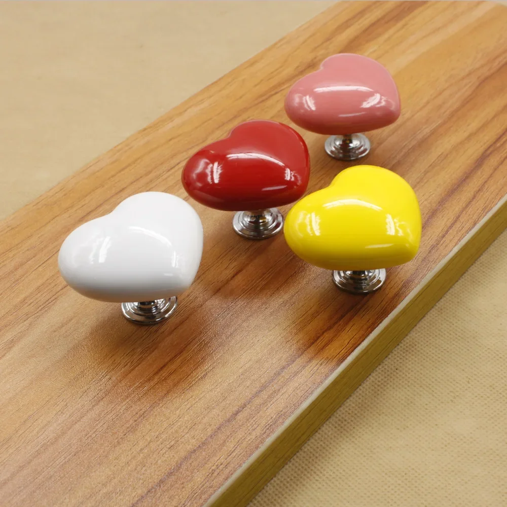 Color heart-shaped ceramic handle modern simple wardrobe drawer cabinets Chinese single-hole furniture hardware handle