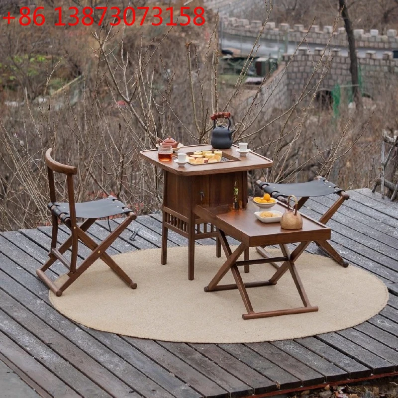 Black walnut solid wood tea roasting fire electric ceramic stove barbecue multi-functional tea table